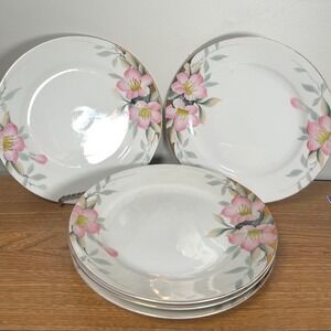 Noritake Hand Painted Floral Dinner Plates Gold Rim Japan 1930s Shabby 10" Set/5
